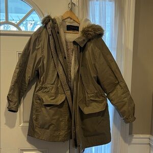 Tan Parka with Faux Fur Rimmed Hood- Fur is Detachable